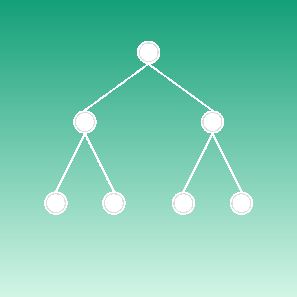 Ein verzweigter Entscheidungsbaum mit einfachen Knoten auf einem klaren Farbverlauf.