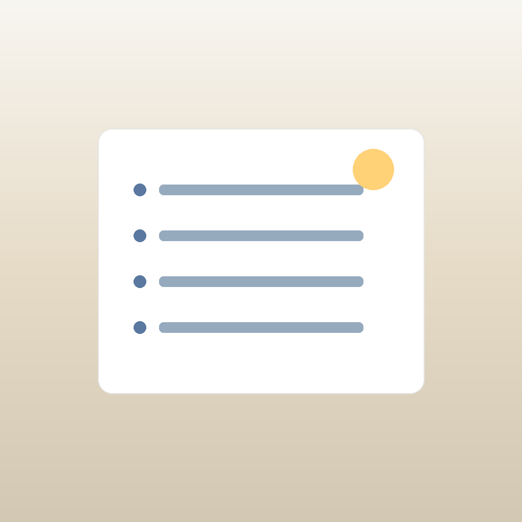 Eine minimalistische 3D-Checkliste mit klaren Icons auf weichem Verlaufshintergrund.