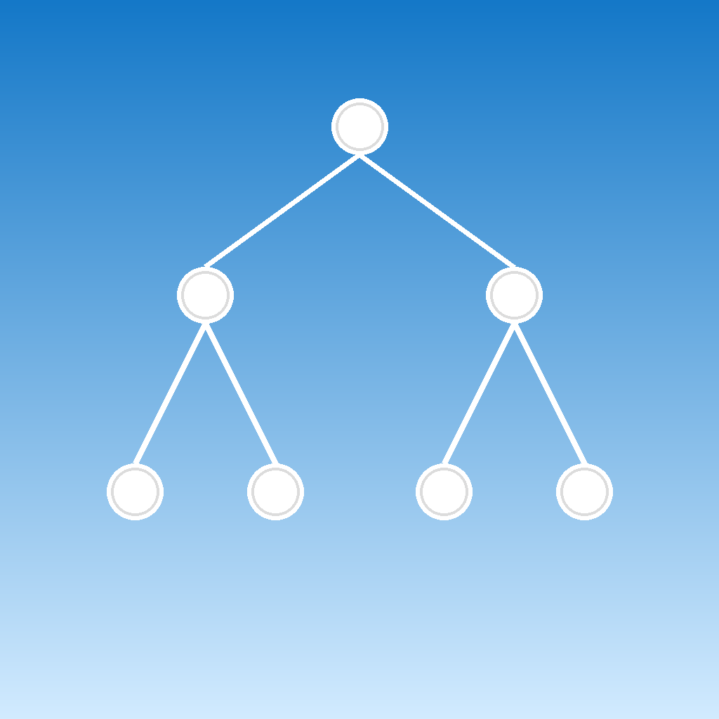 A branching decision tree with simple nodes on a clean gradient background.