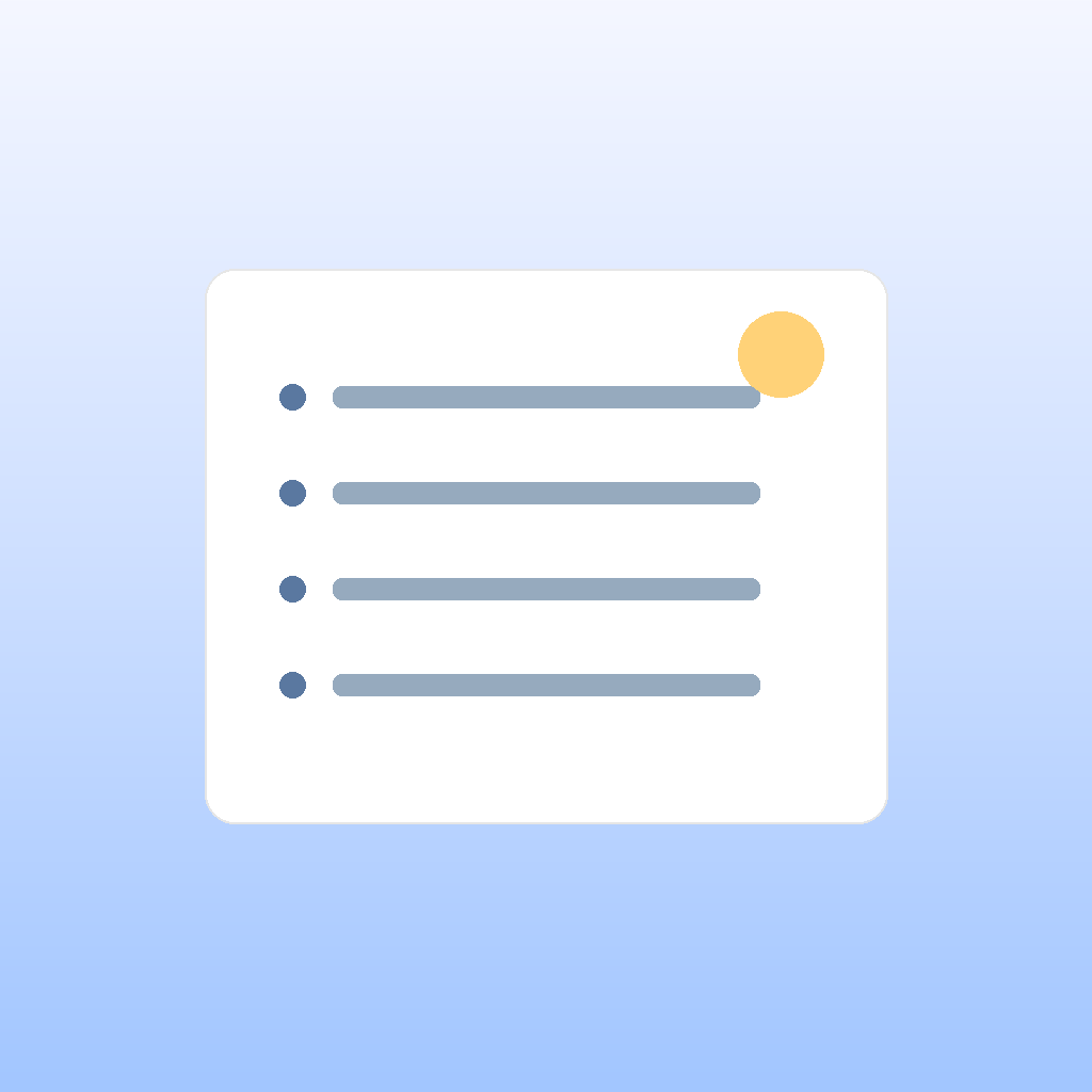 A clean 3D checklist card with simple icons on a soft gradient background.