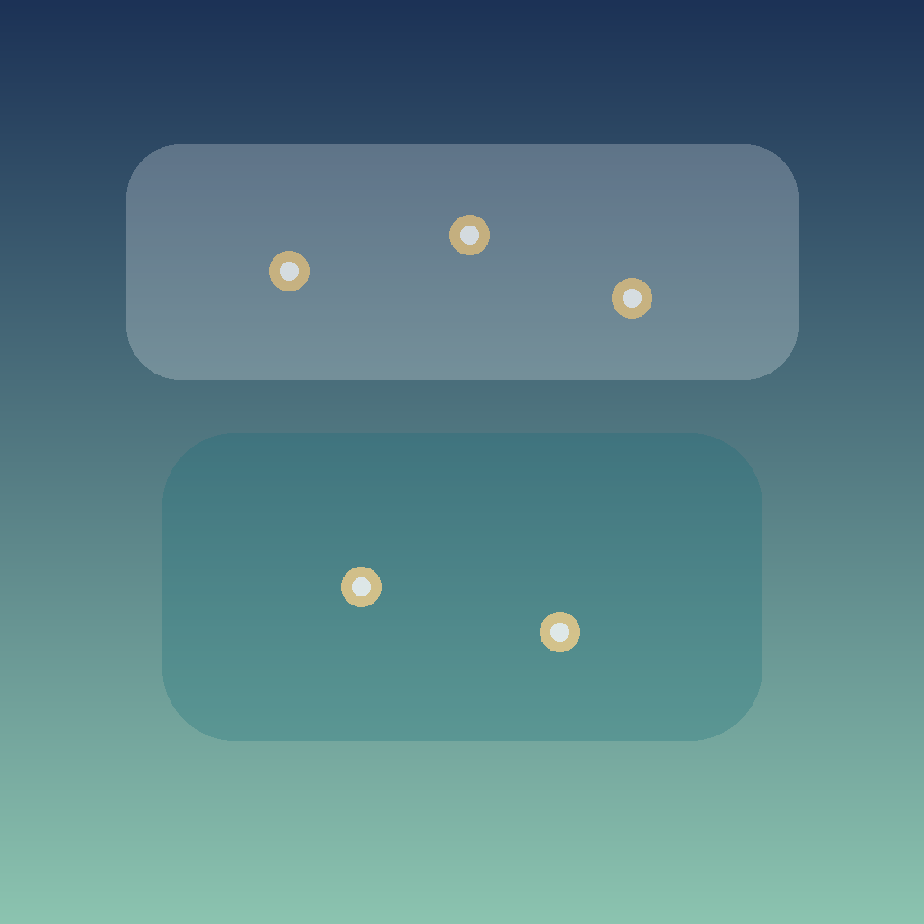 Une grille inspirée des cartes avec des pins sur un dégradé doux.