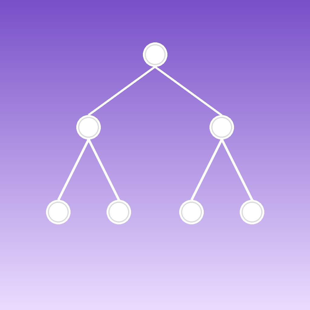 Un albero decisionale con nodi semplici su uno sfondo sfumato pulito.